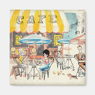 Cute France Café Scene Sketch Magneet