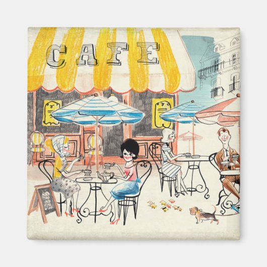 Cute France Café Scene Sketch Magneet (Voorkant)