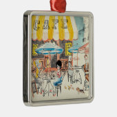 Cute France Café Scene Sketch Metalen Ornament (Rechts)