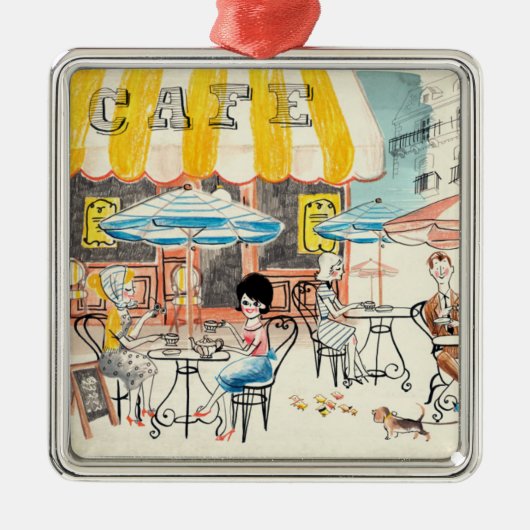 Cute France Café Scene Sketch Metalen Ornament (Voorkant)