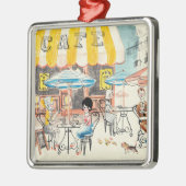 Cute France Café Scene Sketch Metalen Ornament (Links)