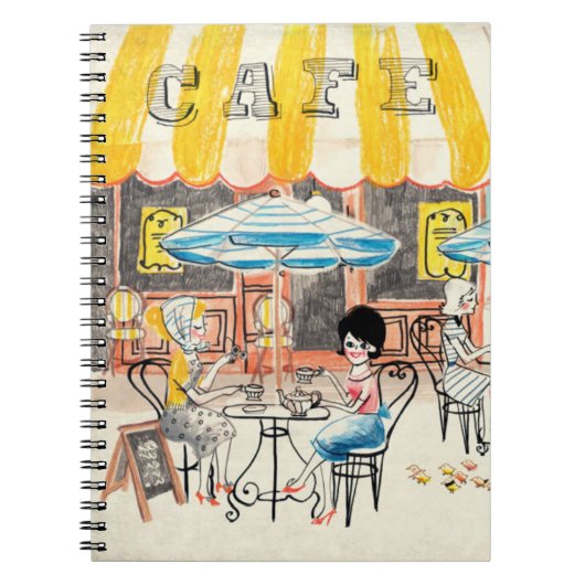 Cute France Café Scene Sketch Notitieboek (Voorkant)