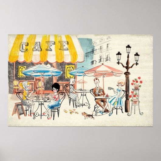 Cute France Café Scene Sketch Poster (Voorkant)