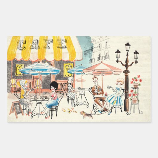 Cute France Café Scene Sketch Rechthoekige Sticker (Voorkant)