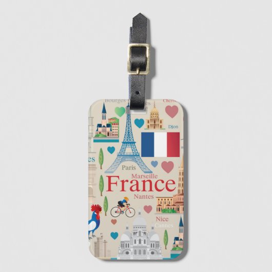 Cute France Icons Bagagelabel (Voorkant (verticaal))