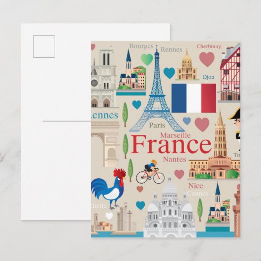Cute France Icons Briefkaart (Voorkant / Achterkant)