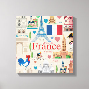 Cute France Icons Canvas Afdruk