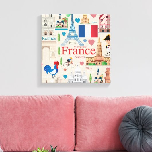 Cute France Icons Canvas Afdruk (Insitu (Woonkamer))