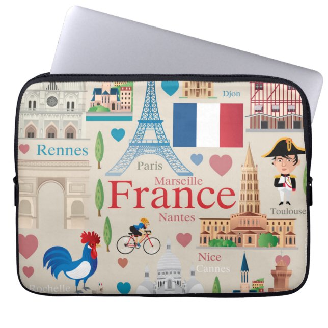 Cute France Icons Laptop Sleeve (Voorkant)
