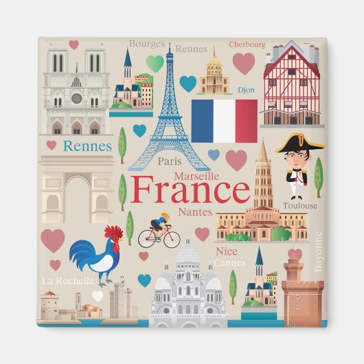Cute France Icons Magneet (Voorkant)