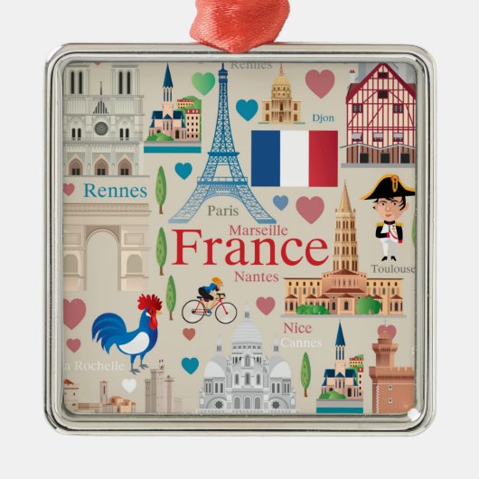 Cute France Icons Metalen Ornament (Voorkant)