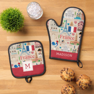 Cute France Icons Ovenwant & Pannenlap Set