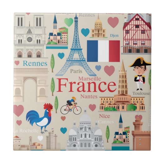 Cute France Icons Tegeltje (Voorkant)