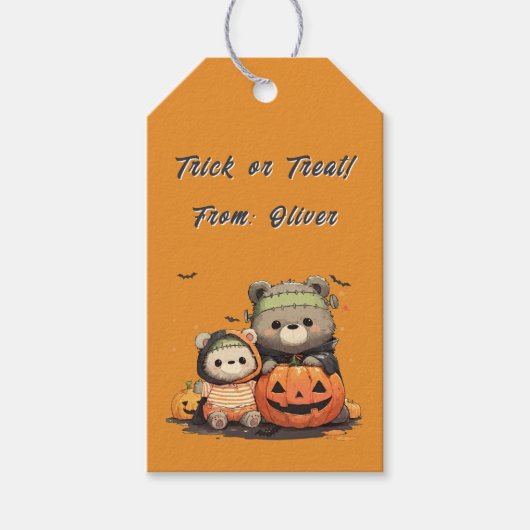 Cute Frankenstein Bear Halloween Spooky Season Cadeaulabel (Voorkant)