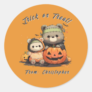 Cute Frankenstein Bear Halloween Spooky Season Ronde Sticker