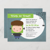 Cute Frankenstein Boy Kinder Halloween Party Kaart (Voorkant / Achterkant)