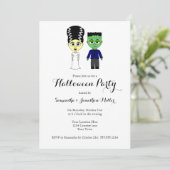 Cute Frankenstein en Bride Halloween Party Kaart (Staand voorkant)