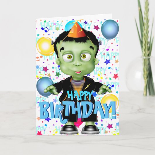 Cute Frankenstein Monster Halloween Birthday Kaart (Voorkant)