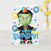 Cute Frankenstein Monster Halloween Birthday Kaart (Gele Bloem)