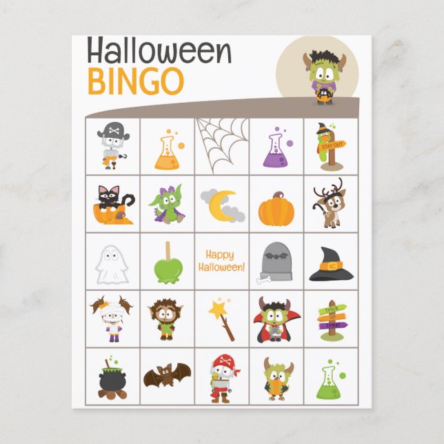 Cute Frankenstein & Spider Halloween BINGO Board! (Voorkant)