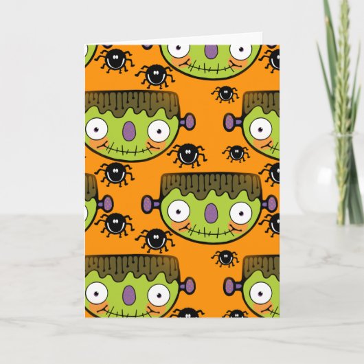 Cute Frankenstein, Spider Halloween Kaart (Voorkant)