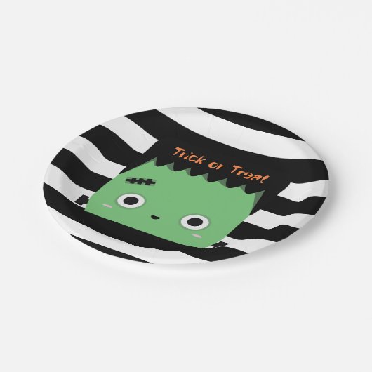 Cute frankenstein trick or treat gestript papieren bordje (Gekanteld)