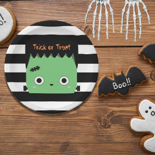 Cute frankenstein trick or treat gestript papieren bordje