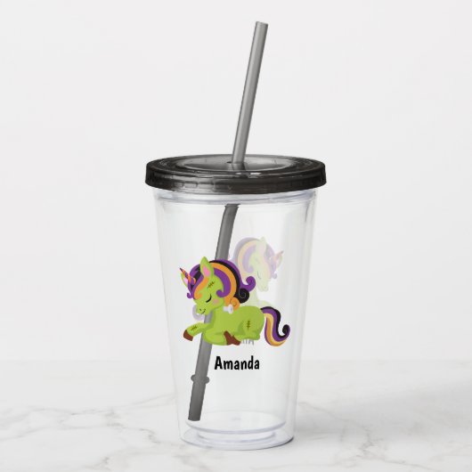 Cute Frankenstein Unicorn Halloween Acryl Drinkbeker (Achterkant)