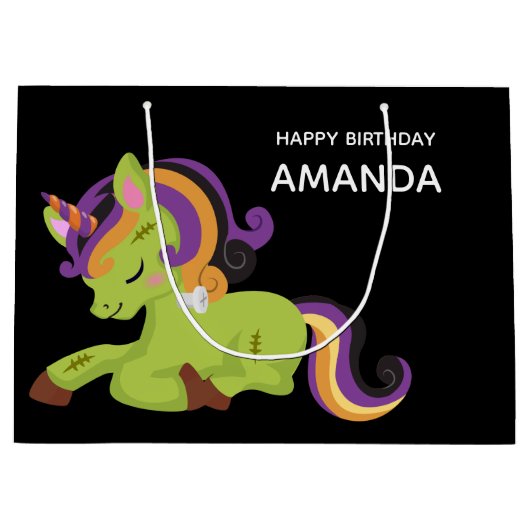 Cute Frankenstein Unicorn Halloween Birthday Groot Cadeauzakje (Voorkant)