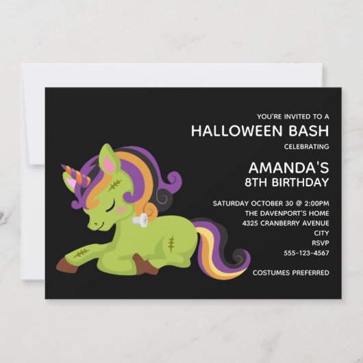 Cute Frankenstein Unicorn Halloween Birthday Kaart (Voorkant)
