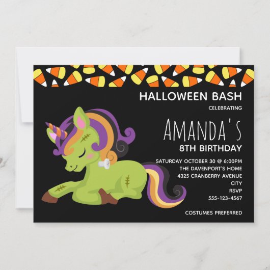 Cute Frankenstein Unicorn Halloween Birthday Kaart (Voorkant)