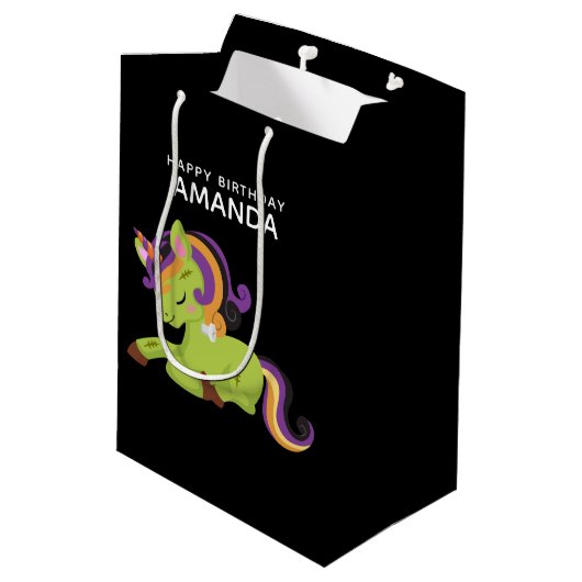 Cute Frankenstein Unicorn Halloween Birthday Medium Cadeauzakje (Achterkant Gekanteld)