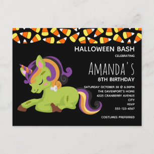 Cute Frankenstein Unicorn Halloween Birthday Uitnodiging Briefkaart