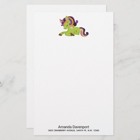 Cute Frankenstein Unicorn Halloween Briefpapier (Voorkant / Achterkant)