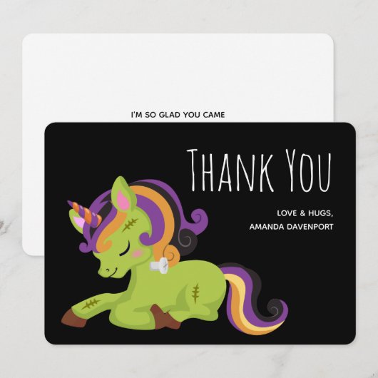 Cute Frankenstein Unicorn Halloween Drawing Bedankkaart (Voorkant / Achterkant)