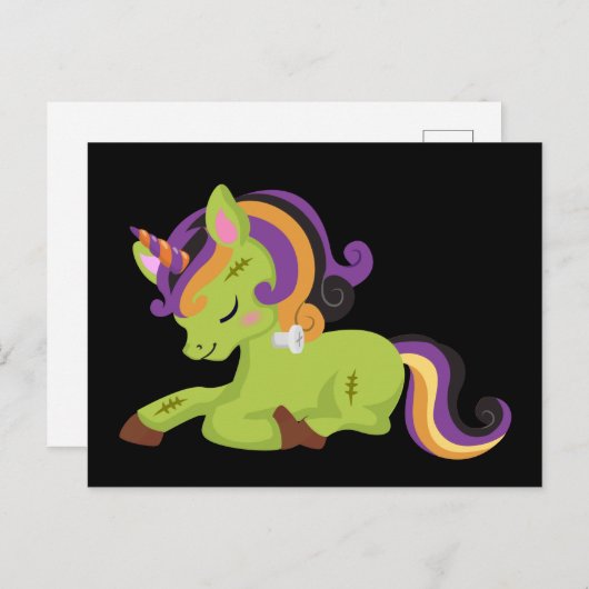 Cute Frankenstein Unicorn Halloween Drawing Briefkaart (Voorkant / Achterkant)