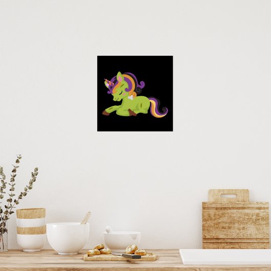 Cute Frankenstein Unicorn Halloween Drawing Poster (Keuken)