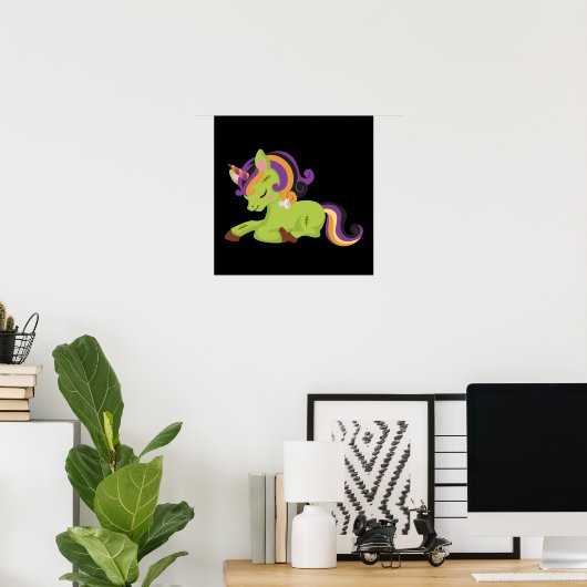 Cute Frankenstein Unicorn Halloween Drawing Poster (Thuiskantoor)