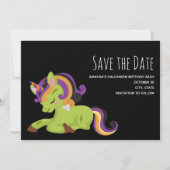 Cute Frankenstein Unicorn Halloween Drawing Save The Date (Voorkant)