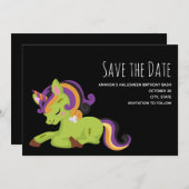 Cute Frankenstein Unicorn Halloween Drawing Save The Date (Voorkant / Achterkant)