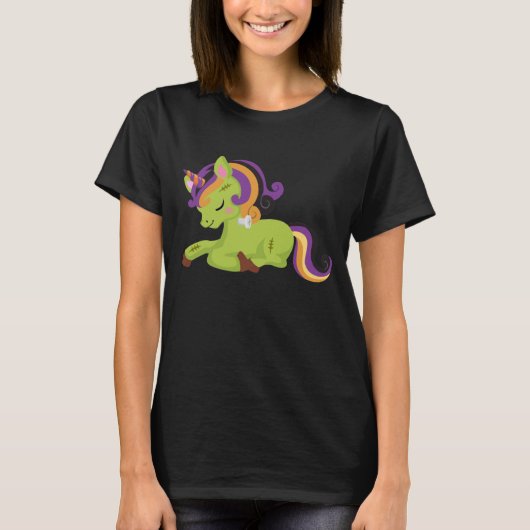 Cute Frankenstein Unicorn Halloween Drawing T-shirt (Voorkant)