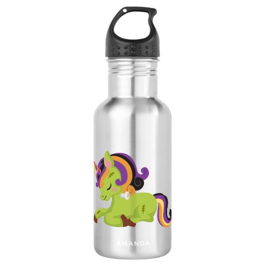 Cute Frankenstein Unicorn Halloween Drawing Waterfles (Voorkant)