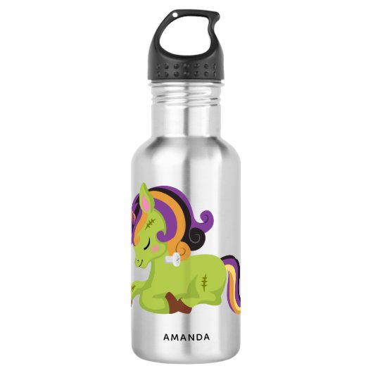 Cute Frankenstein Unicorn Halloween Drawing Waterfles (Voorkant)