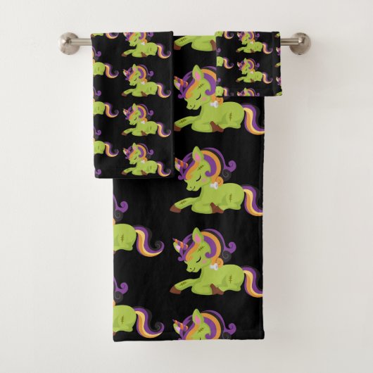 Cute Frankenstein Unicorn Halloween Pattern Bad Handdoek (Insitu)