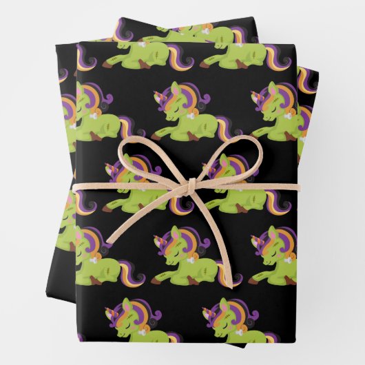 Cute Frankenstein Unicorn Halloween Pattern Inpakpapier Vel (In situ)