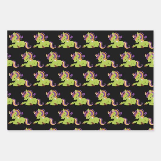 Cute Frankenstein Unicorn Halloween Pattern Inpakpapier Vel (Voorkant)
