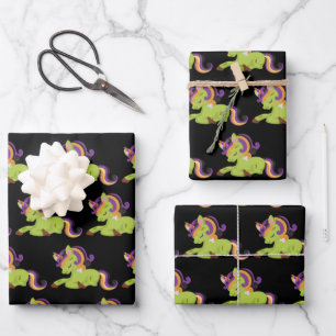 Cute Frankenstein Unicorn Halloween Pattern Inpakpapier Vel