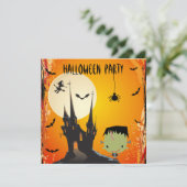 Cute Frankie & Castle Halloween Party Invites Kaart (Staand voorkant)