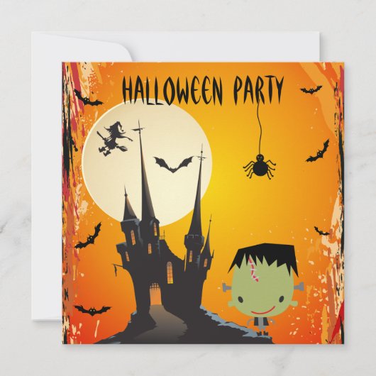 Cute Frankie & Castle Halloween Party Invites Kaart (Voorkant)