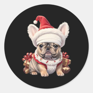 Cute Franse Bulldog Kerstman Hoed Zalig Kerstmis T Ronde Sticker